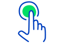 Ikona przedstawiająca dłoń trzymającą długopis, jednocześnie wskazując palcem na środek okręgu o formie labiryntu